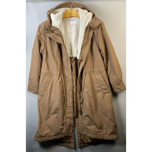 Old Navy Womens Long Hooded Parka Coat Tan XS Sherpa Snow Rain Wind‎ Resistant
